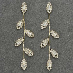 Vine Leaves Rhinestone CZ Pave Crystal Gold Leaf Earrings Bridal Long Formal New
